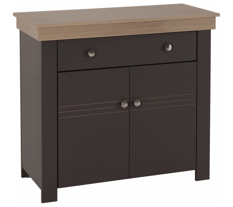 Buffet Bas 2 Portes 1 Tiroir Chêne Et Gris Corniche L 88 H 81.5 P 39.7 Cm