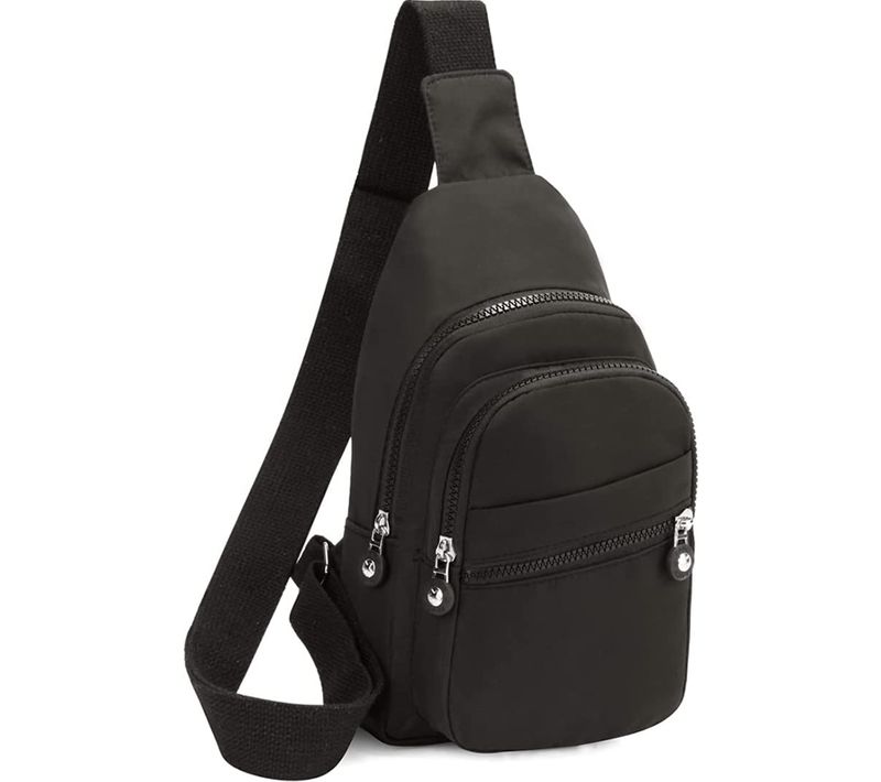 Sac Bandoulière Compact En Nylon Imperméable, Bretelle Réglable, Couleur Noir