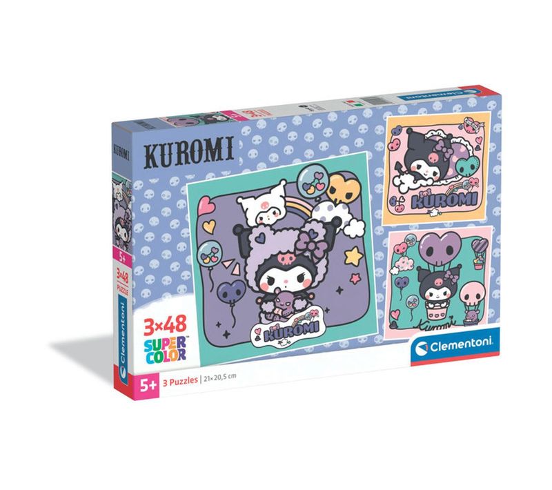 Kuromi — Coffret 3 Puzzles Enfant 3x48 Pièces, Pastel, 21 X 20,5 Cm