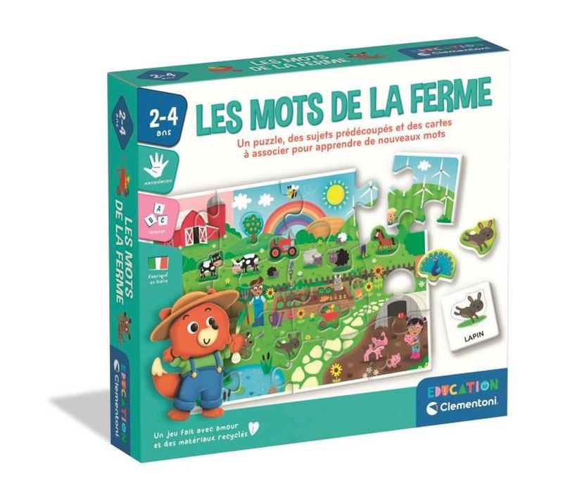 Puzzle Géant Ferme - 12 Pièces + 12 Cartes Tactiles, Dès 18 Mois