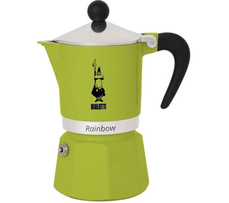 Cafetière Moka 6 Tasses (0,30 L) - Aluminium Vert Mat, Poignée Ergonomique