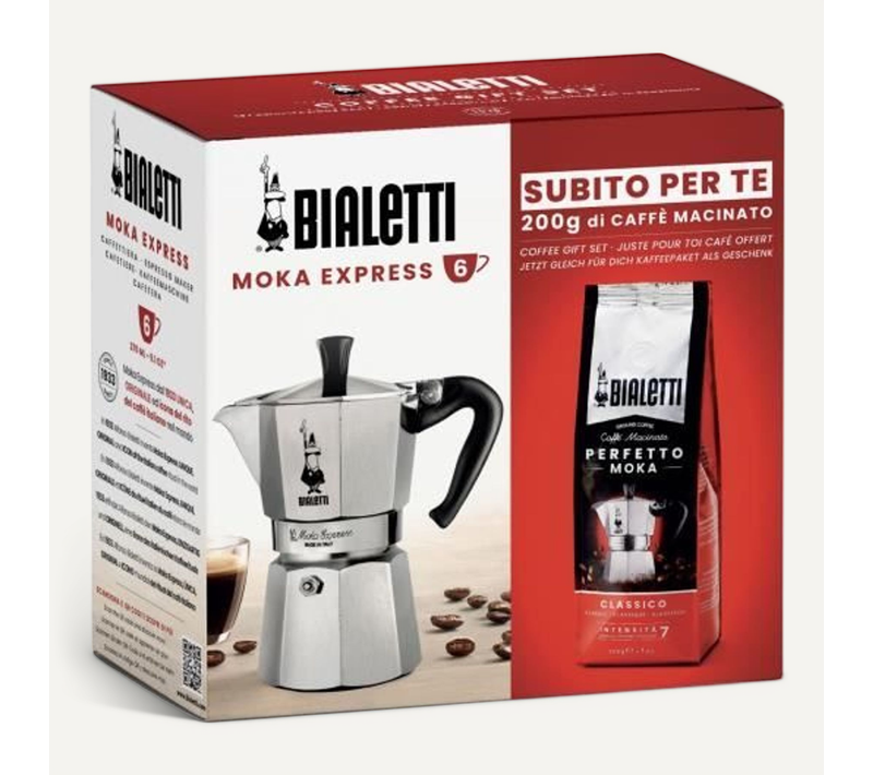 Cafetiere Italienne + 1 Café Perfetto Moka Classico - Moka - 6 Tasses - 0,30 L - Paquet De 250 G -