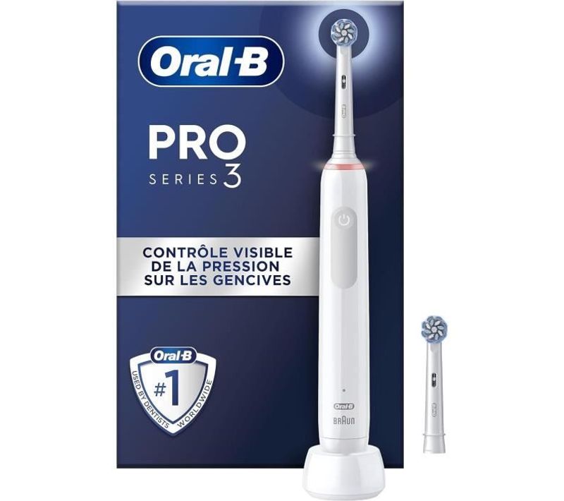 Brosse à Dents Électrique Oral-b Pro 3- 2 Brossettes - Tete Ronde - 3 Modes De Brossage