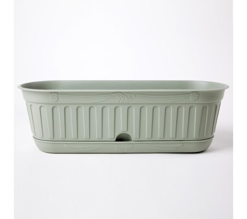 Jardinière Avec Soucoupe "etika" En Plastique - D 58 Cm - Vert Sauge - 13l