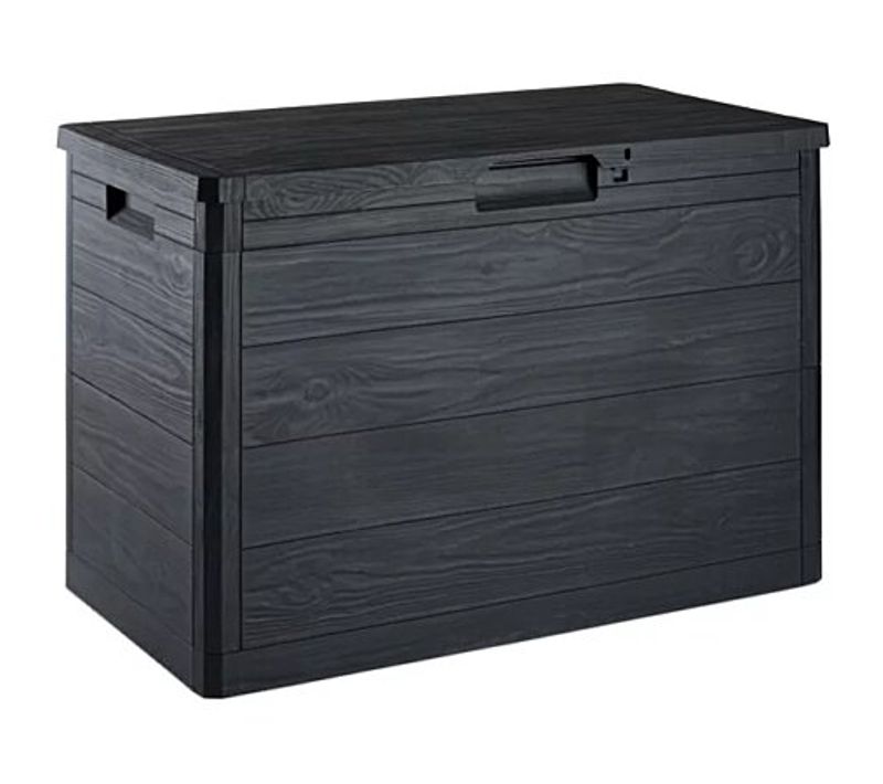 Coffre De Jardin 160 L Aspect Bois Anthracite - Résine Verrouillable