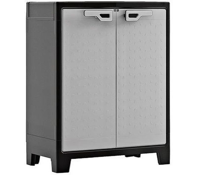 Armoire Basse 100 X 80 X 44 Cm - 2 Étagères Réglables, Cadenassable, Gris Texturé