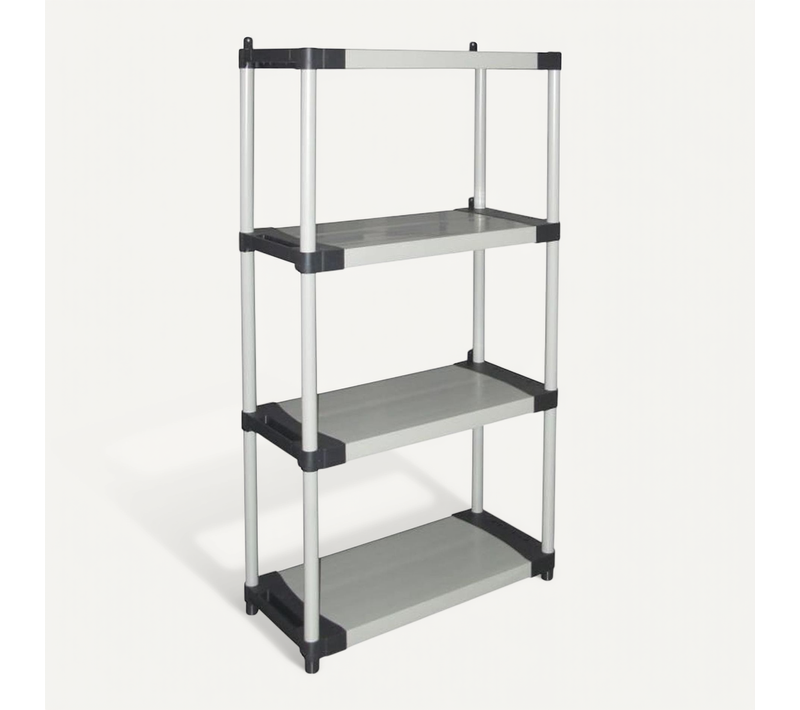 Étagère Plastique 4 Niveaux 80x40x168 Cm - 80 Kg Par Tablette, Noir/gris