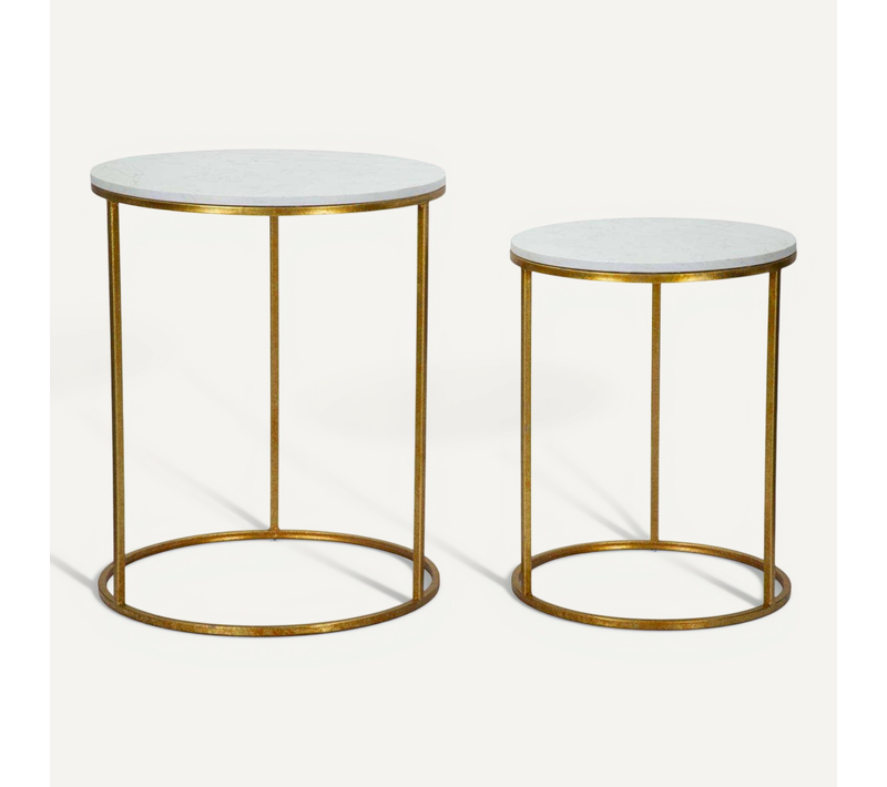 Bout De Canapé En Métal Plateau Imitation Marbre Couple (lot De 2)