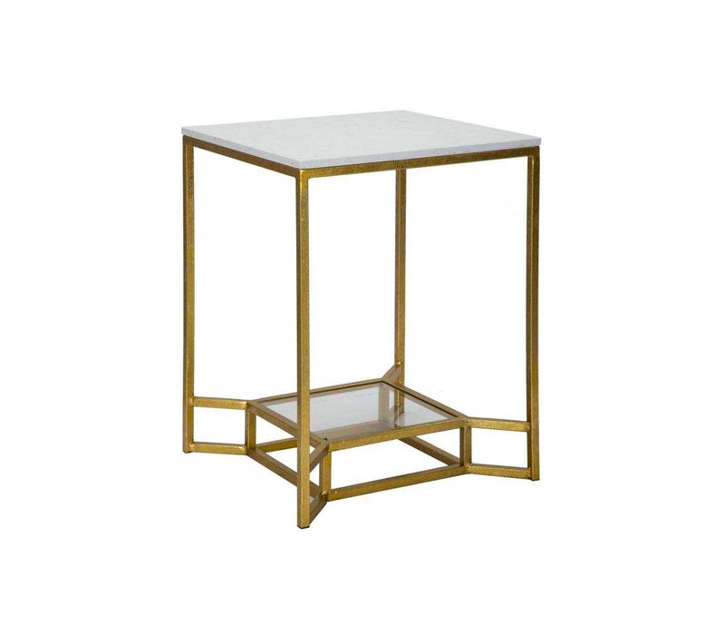 Bout De Canapé En Métal Plateau Imitation Marbre Double 47 X 47 X 60 Cm