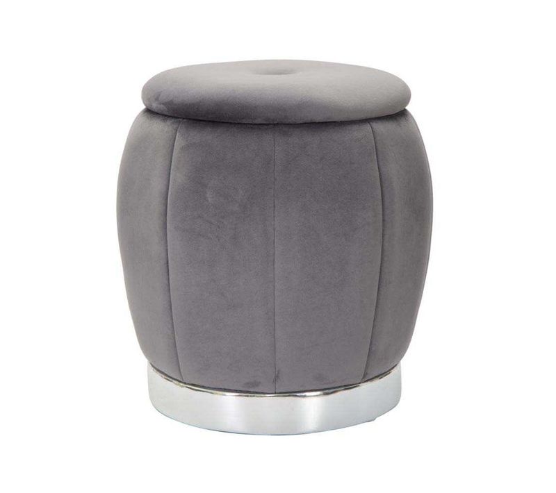Pouf Coffre De Rangement En Tissu Paris 43 X 43 Cm Gris Et Argent