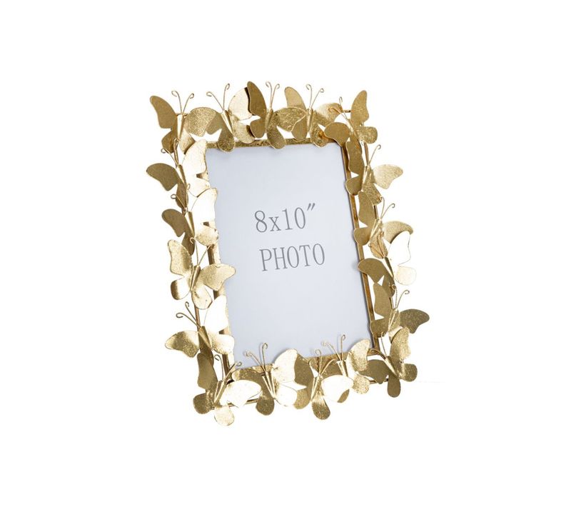 Cadre Photo Déco En Métal "papillons" 20x25cm Doré