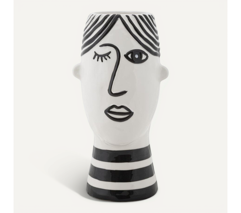 Vase Déco Visage En Porcelaine "face" 26cm Blanc et Noir
