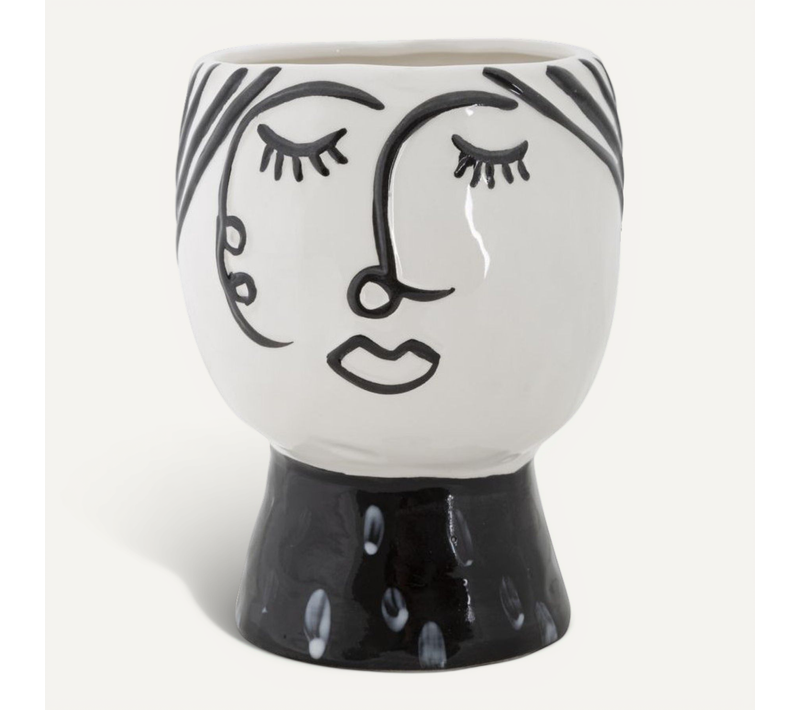 Vase Pot Visage En Porcelaine "face" 18cm Blanc et Noir