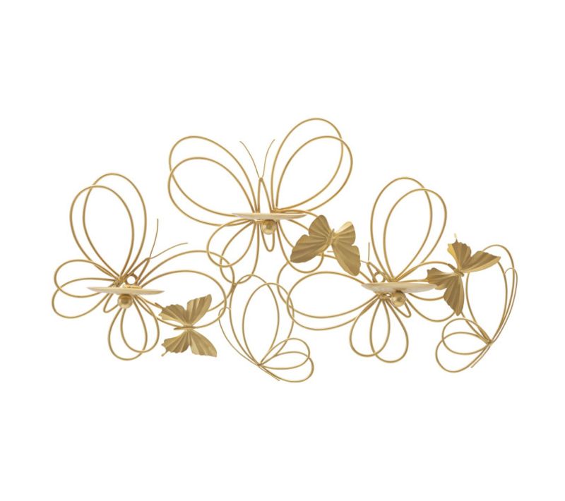 Bougeoir Mural En Métal "butterflies" 61cm Or