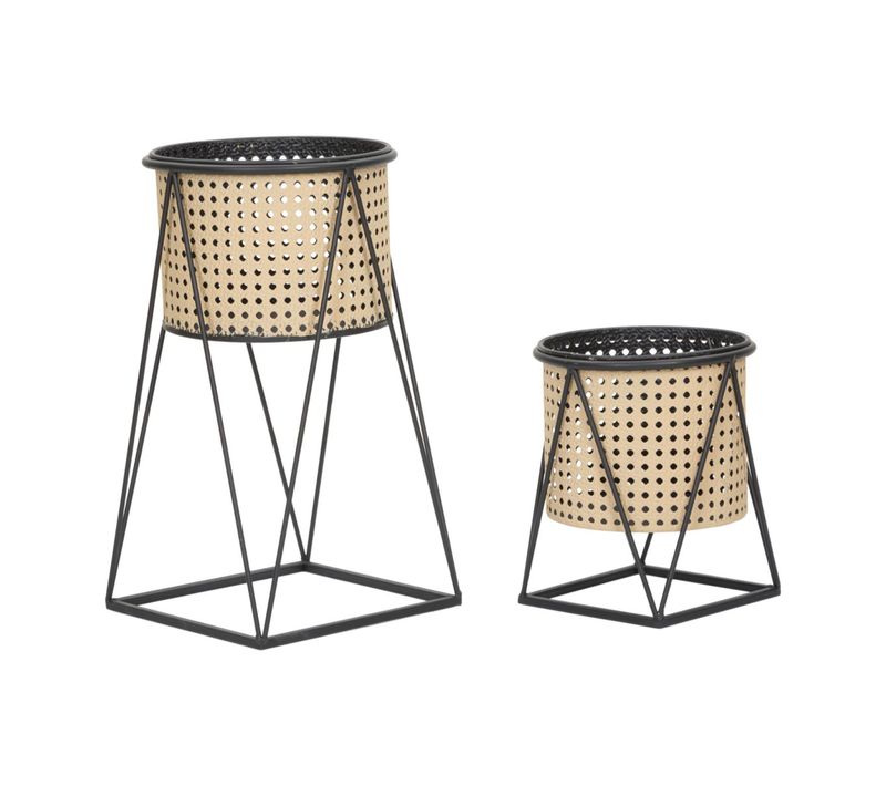 Lot De 2 Cache-pots Sur Pied "osaka" 40cm Noir et Naturel