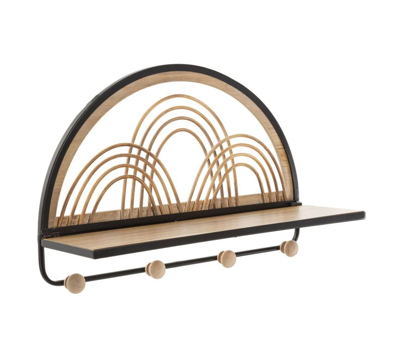 Patère Murale Avec étagère "porto" 46cm Noir et Naturel