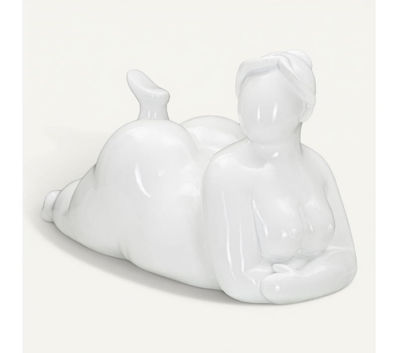 Statuette Femme Couchée En Résine "yoga" 32cm Blanc