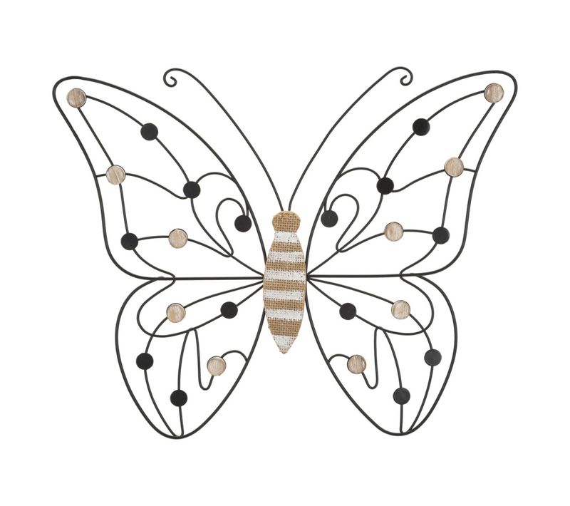 Décoration Murale En Métal "papillon" 39cm Noir et Naturel