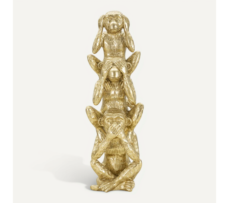 Statuette Déco Pyramide "3 Singes" 30cm Doré