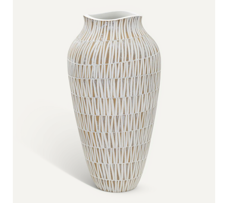 Vase Déco En Résine "stiky" 44cm Doré et Blanc