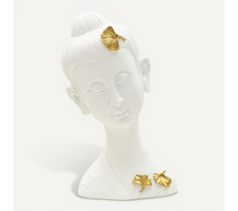 Statuette Déco En Résine "bouddha" 35cm Blanc