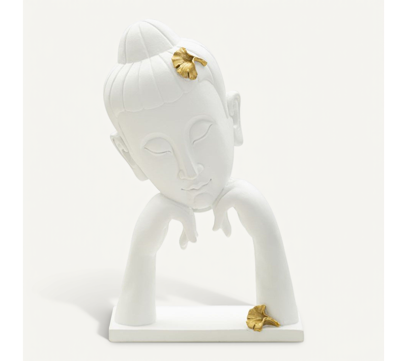 Statuette Déco En Résine "bouddha Mains" 36cm Blanc