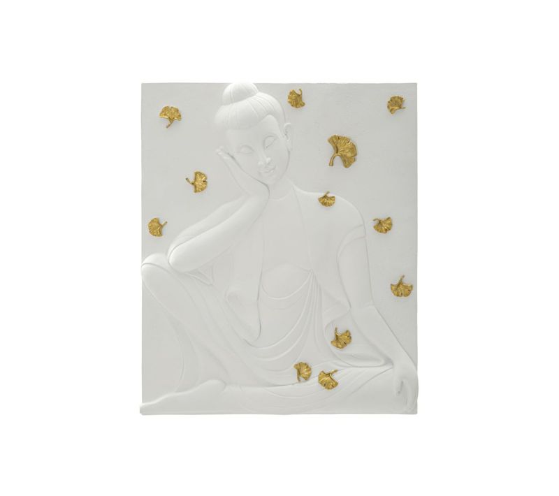 Décoration Murale En Résine "bouddha" 55cm Blanc et Or