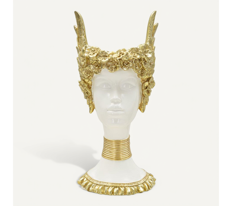 Statuette Buste Femme "athena" 32cm Blanc et Or