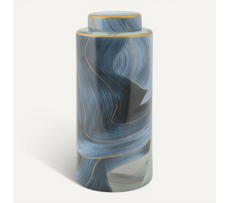 Vase Cylindrique En Céramique "elegant" 34cm Bleu