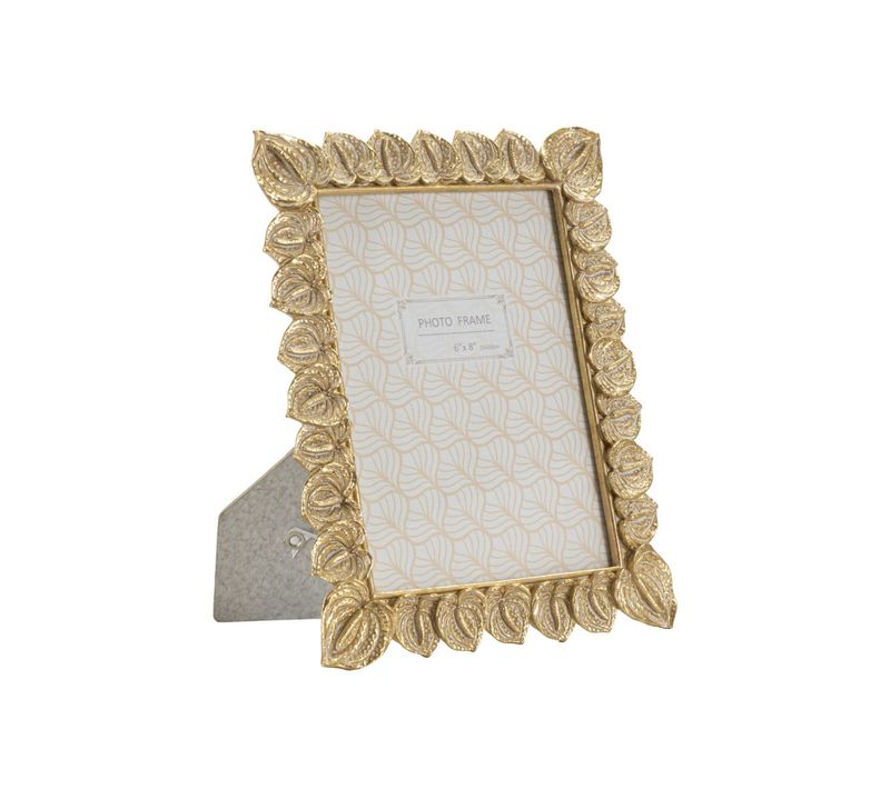 Cadre Photo Déco Pétales De Fleurs "anthurium" 15x20cm Doré