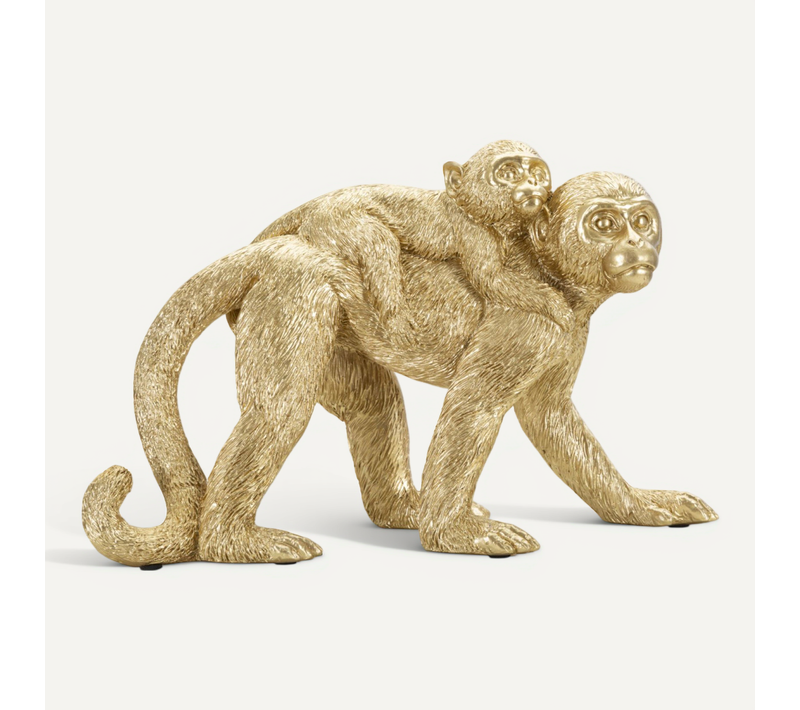 Statuette Déco Mère et Enfant "singe" 29cm Doré