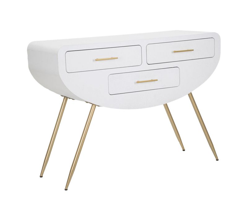 Console 3 Tiroirs Design "venus" 110cm Blanc et Doré