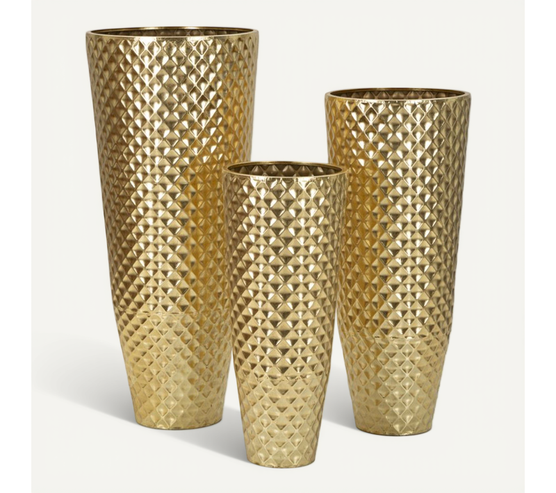 Lot De 3 Vases En Métal "glotty" 110cm Doré