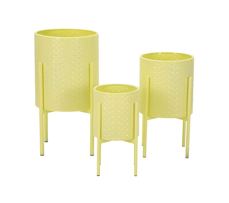 Lot De 3 Cache-pots Sur Pied "iris" 56cm Jaune