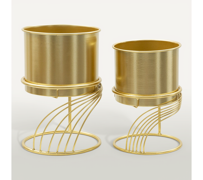 Lot De 2 Cache-pots Sur Pied "spirally" 35cm Doré