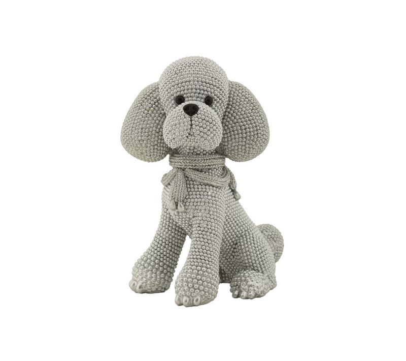 Statuette Déco Caniche Assis "sparky" 19cm Argent