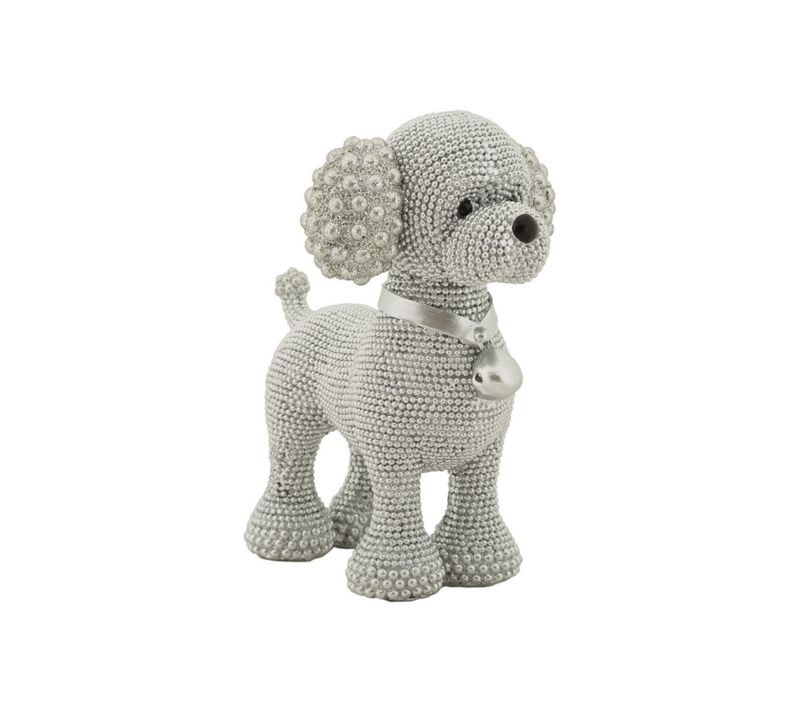 Statuette Déco Caniche Debout "sparky" 15cm Argent