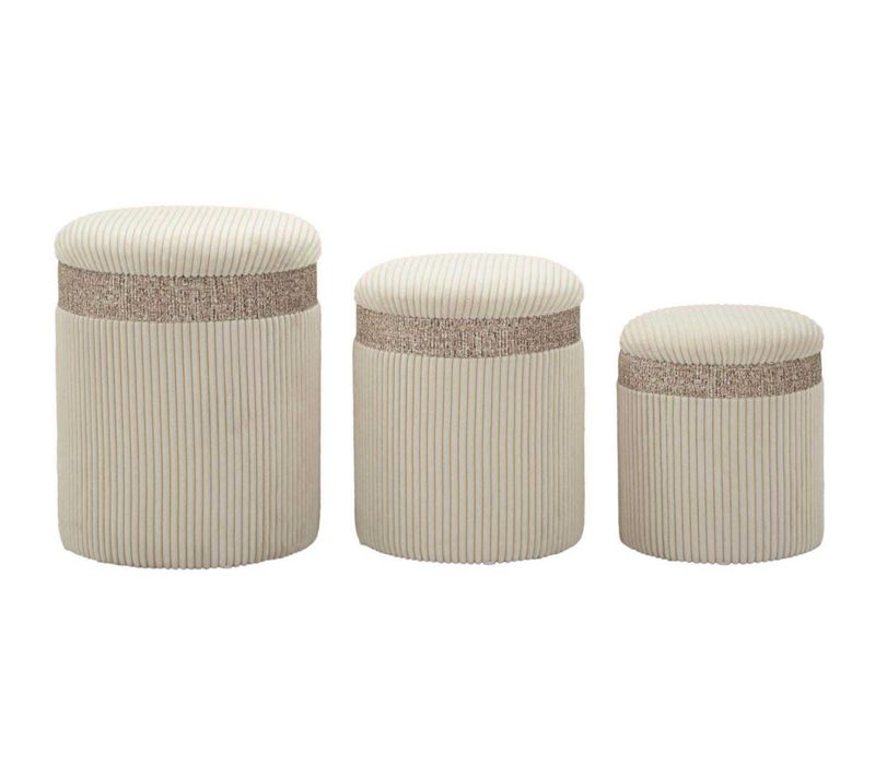 Set De 3 Poufs Coffre En Mdf Curtain Crème