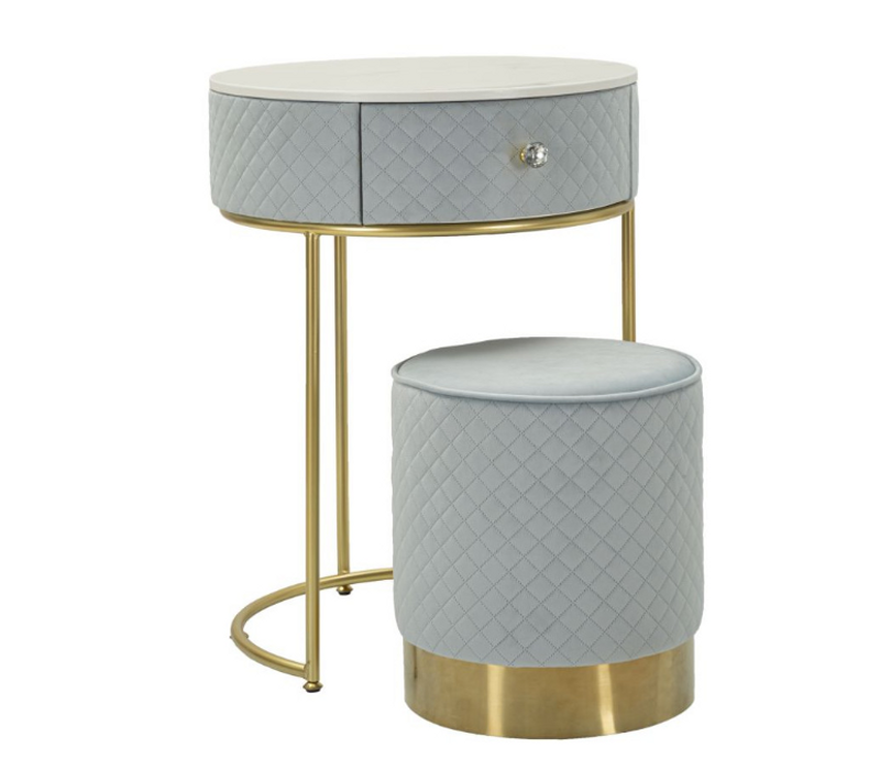 Coiffeuse D'appoint Design "vellit" 70cm Bleu Clair et Or