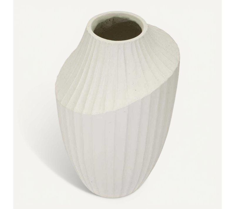 Vase Design Rainuré "ice" 38cm Crème