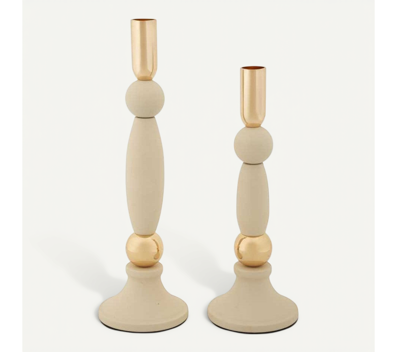 Lot De 2 Chandeliers "strek" 30cm Crème et Or