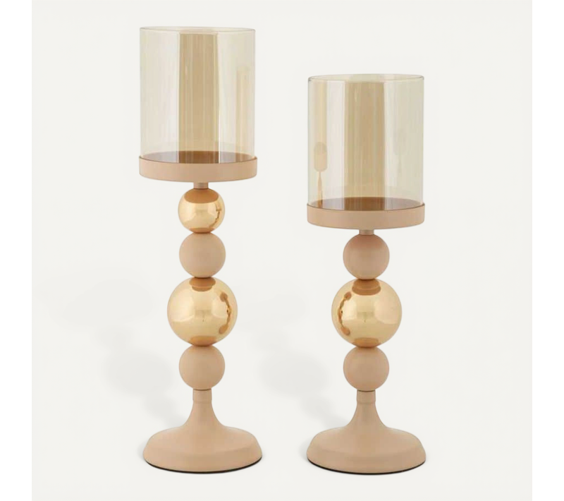 Lot De 2 Bougeoirs Design "strek" 36cm Rose et Or