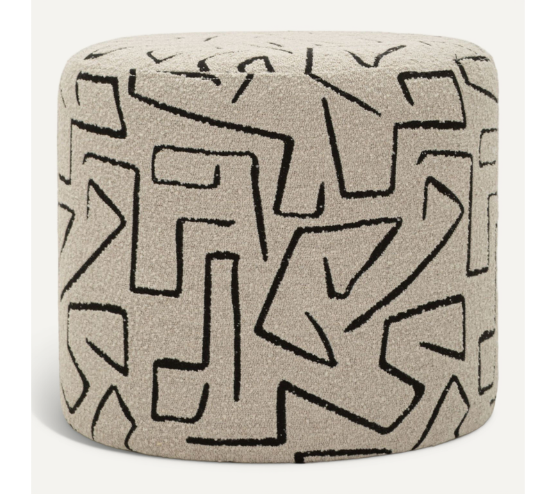 Pouf Rond À Motifs "nairobi" 44cm Beige