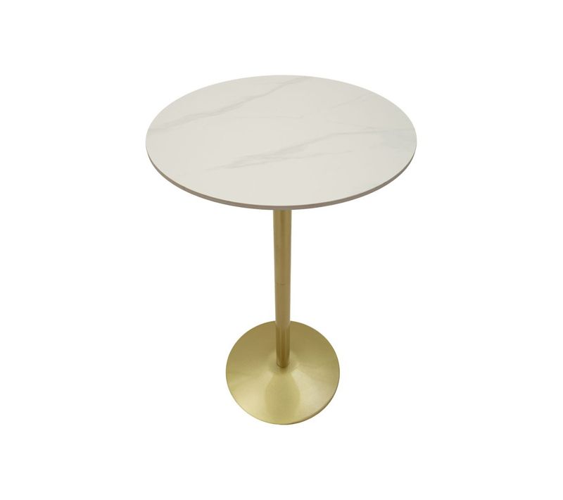 Table De Bar Effet Marbre "simply" 103cm Or et Blanc