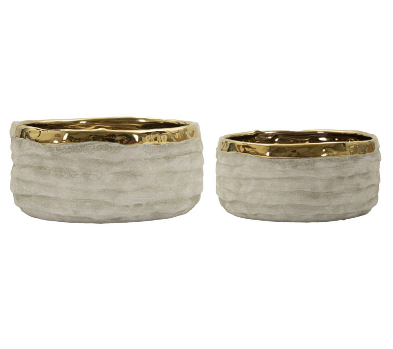Lot De 2 Cache-pots Bas "lima" 22cm Gris et Or