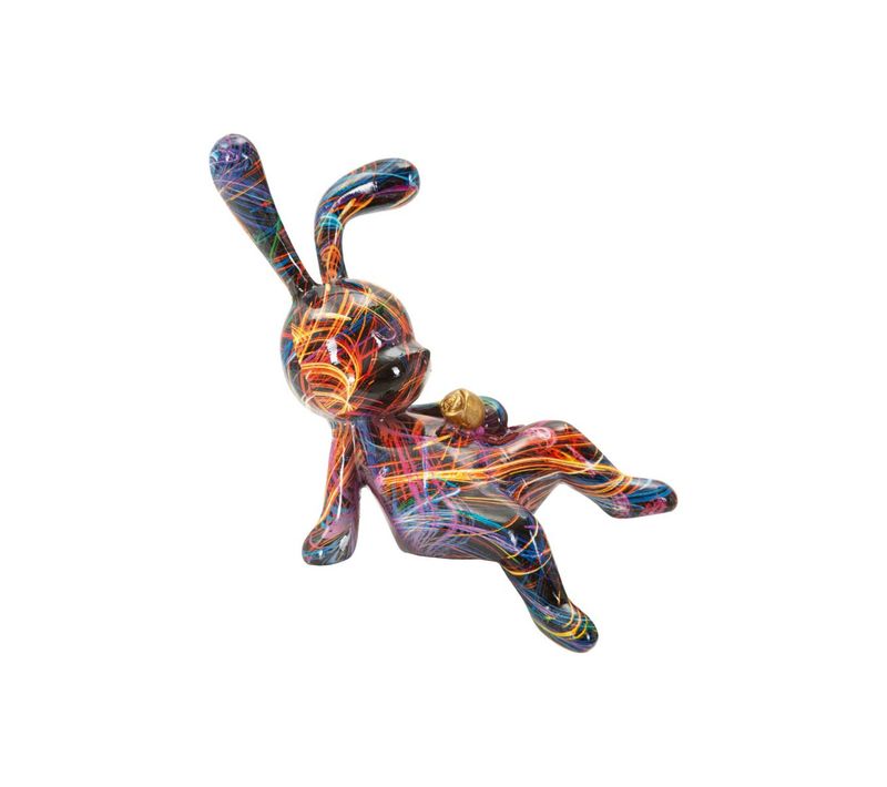 Lapin Fleur En Résine "psyco" 22cm Multicolore
