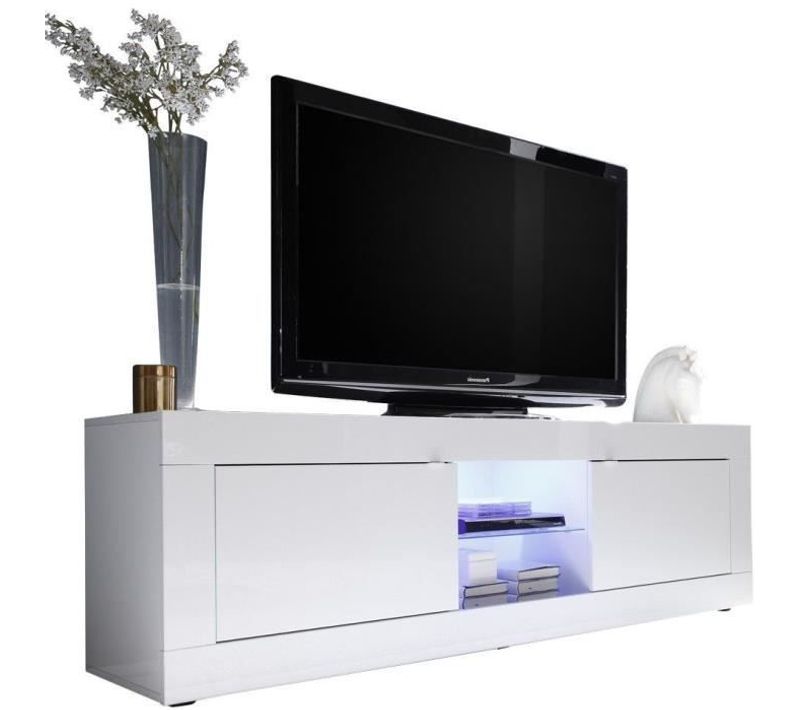 Meuble TV - Basico - 2 Portes - Blanc Laqué Brillant - 180 X 43 X 56 Cm