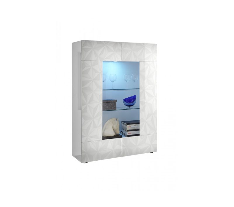 Vitrine 121 Cm 2 Portes Vione Blanc Laqué Brillant