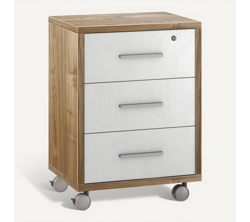 Commode 3 Tiroirs Sur Roulettes Épaisseur 25mm - Marron Et Gris