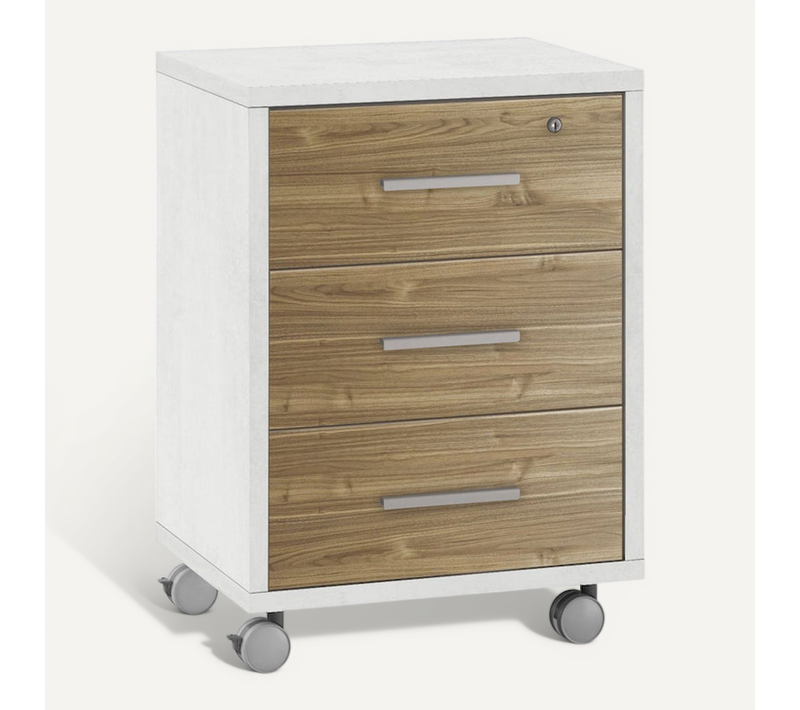 Commode 3 Tiroirs Sur Roulettes Épaisseur 25mm - Gris Et Marron